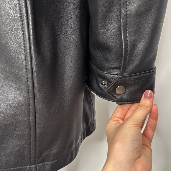 Genuine Lamb Leather Longline Coat Jacket w/ Remove-able Faux Fur Trim Hood - Picture 8 of 16